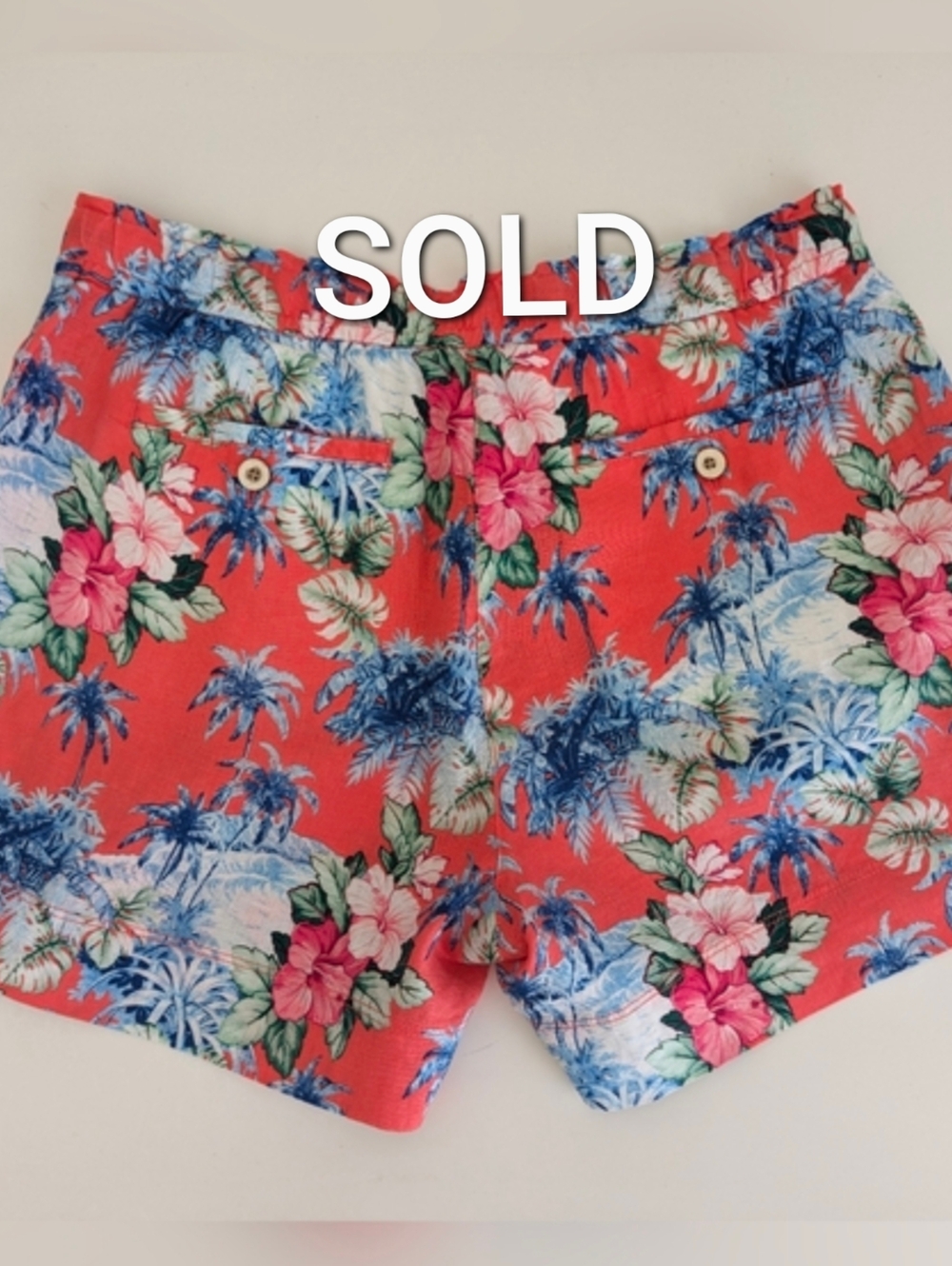 Tommy Bahama Linen Shorts WOMENS 4-6 S/P 33 Tropical Floral Coral Pink